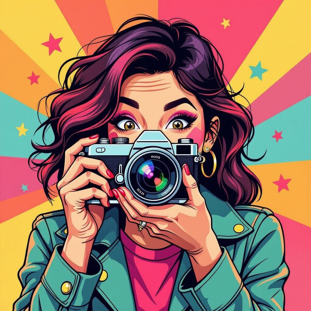 Funny Person Mimes Holding Camera in Cartoon Style