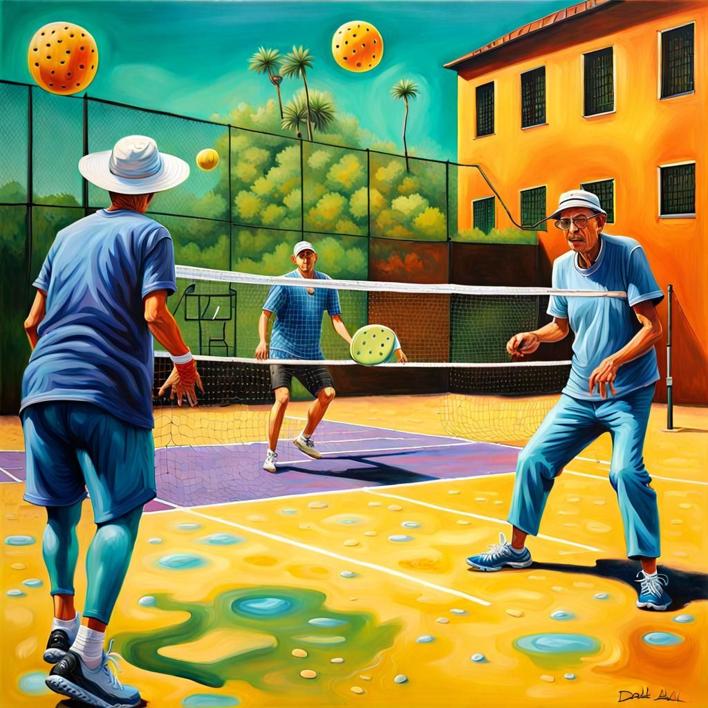 Pickleball with Crocodiles: A Surreal Graffiti Art Scene