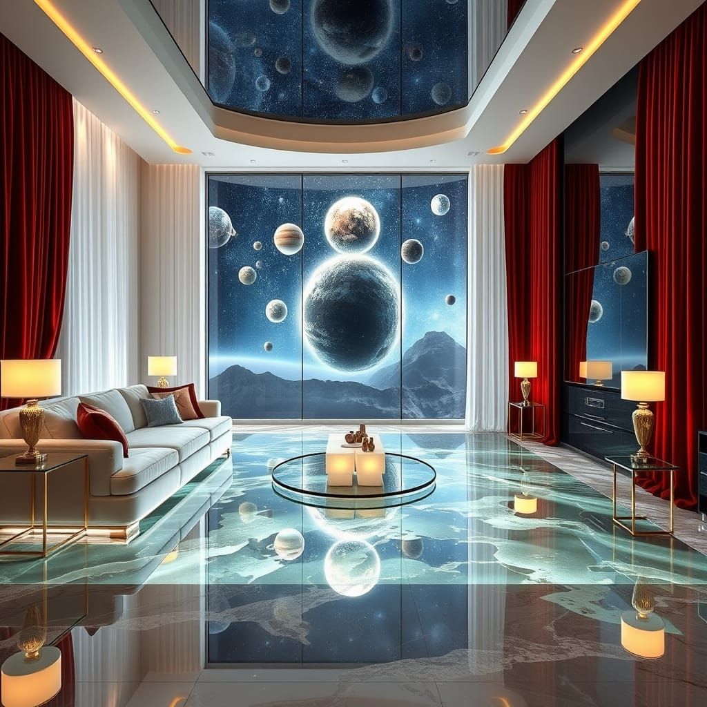 Luxurious Futuristic Living Room with Opulent Decor