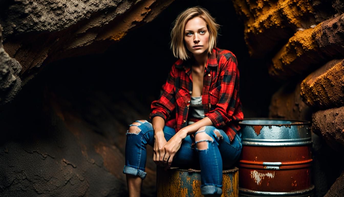 Woman in Cave with Candlelight, Don McCullin Style