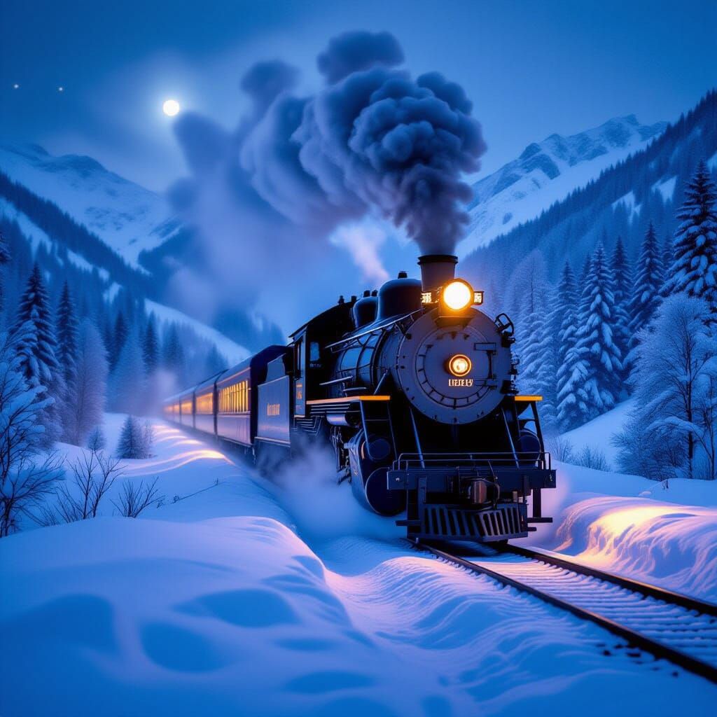 Vintage Steam Train Battles Blizzard on Mountain Pass