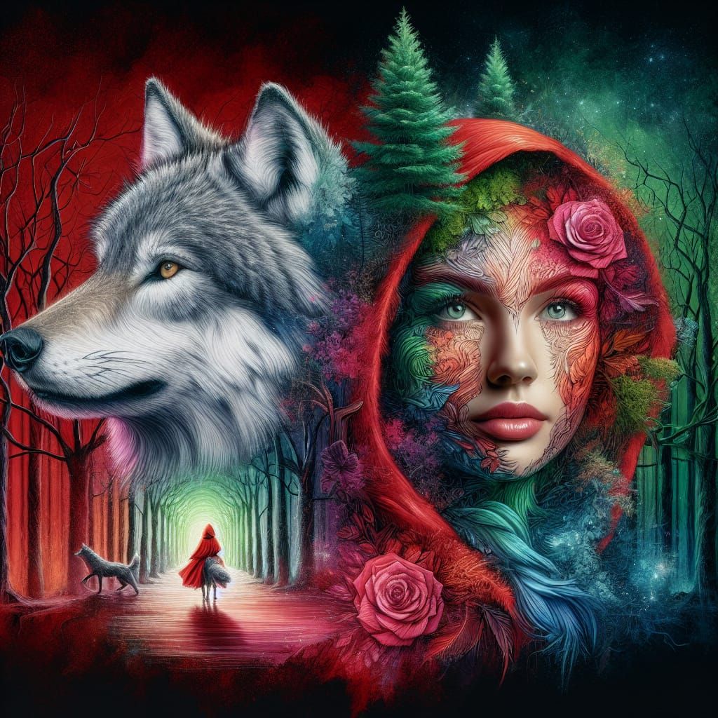 Little Red Riding Hood Double Exposure Portrait