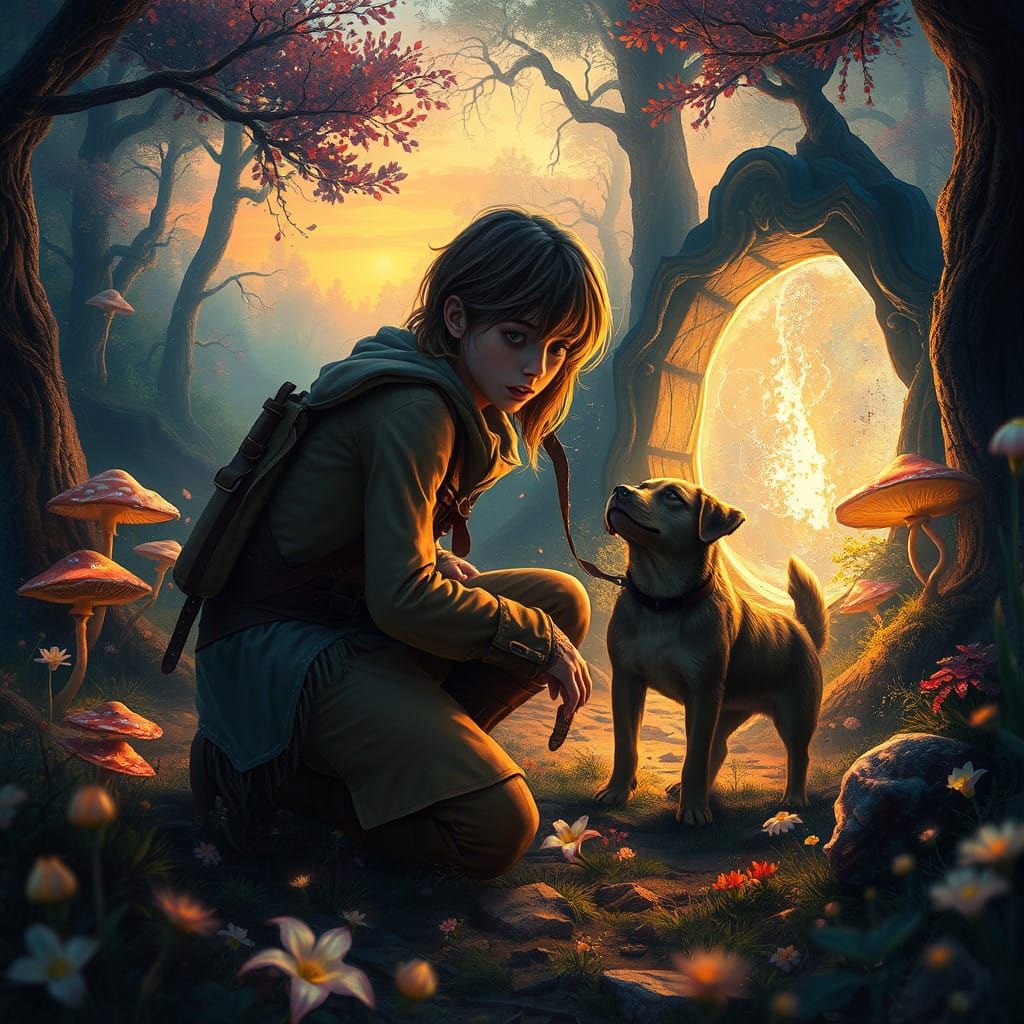 Lost Adventurer Searches for Canine Companion in Vibrant Mys...