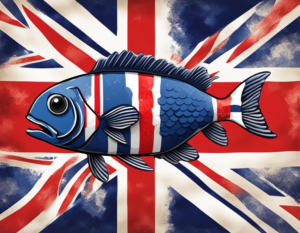United Kingdom Map Fish Digital Art