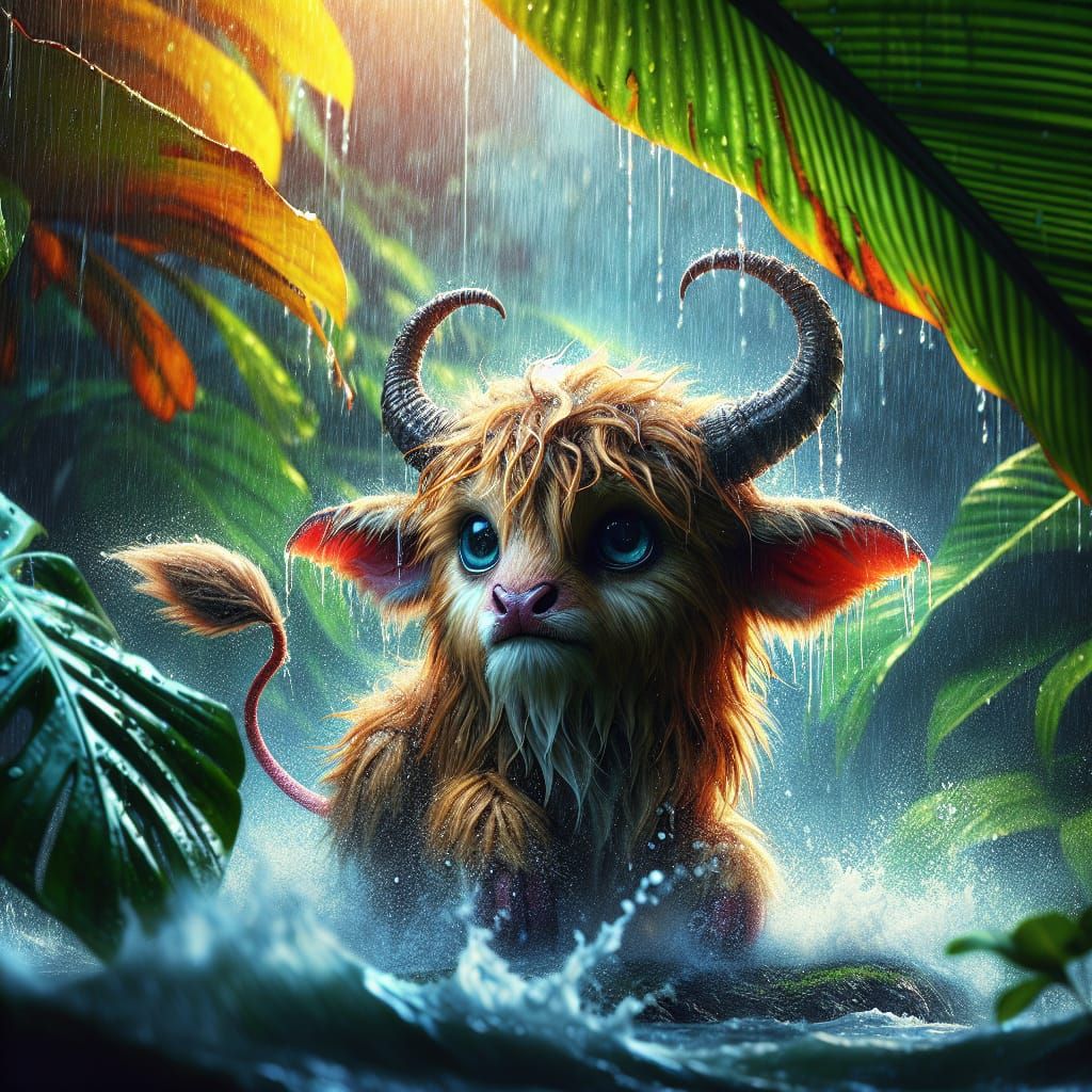 Majestic Moofalo Emerges from Tropical Oasis