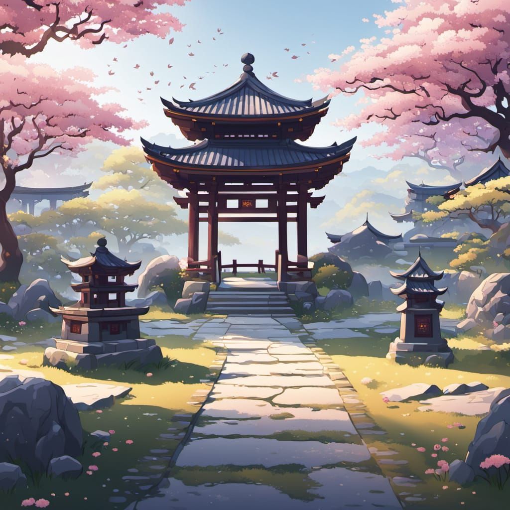 Vibrant Cherry Blossom Garden in Anime Style