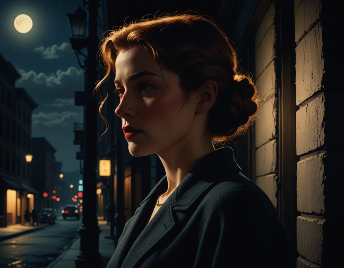 Woman in Noir Style Backlit by Moonlight