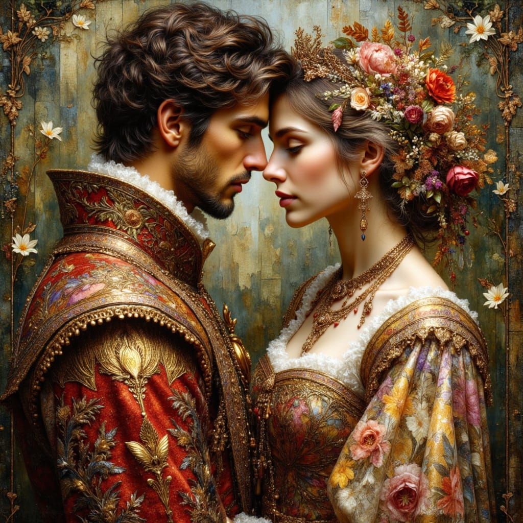 Italian Couple in Garden: Impasto Oil Painting