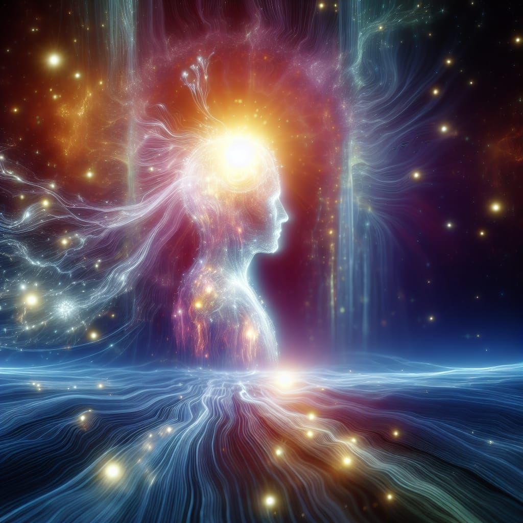 Radiant Figure Emanating Spiritual Light, Abstract Digital A...