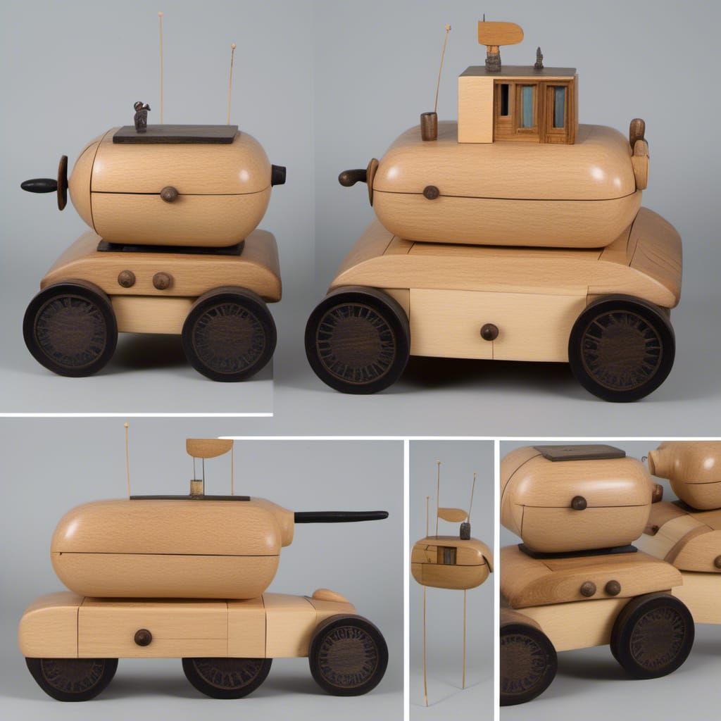 Handcrafted Wooden Toy Tank in White Oak and Ebony