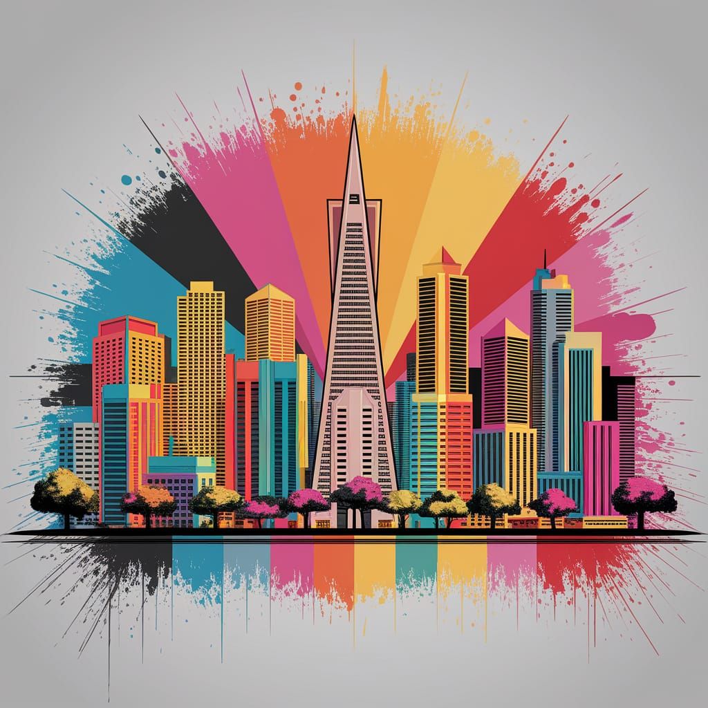 Vibrant Downtown San Francisco Skyline in Pop Art Style