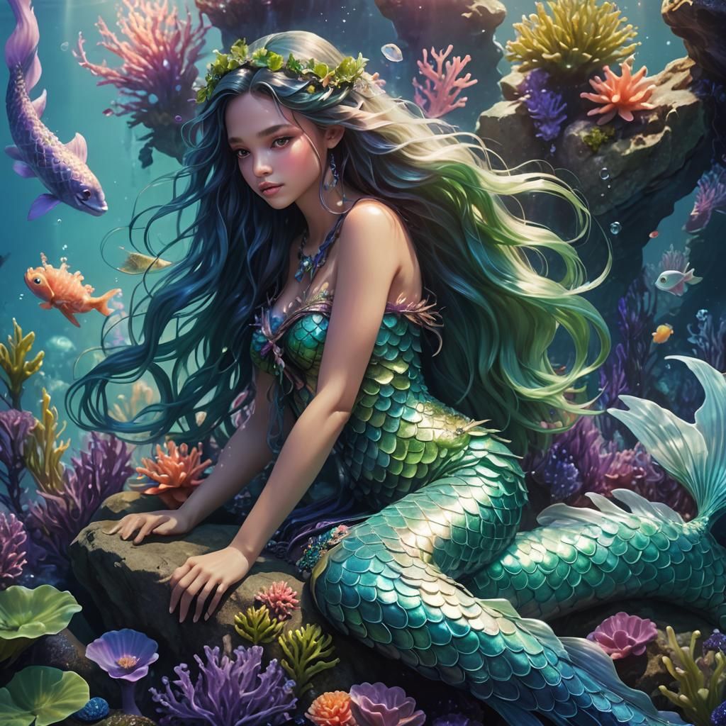 Beautiful Mermaid in an Art Nouveau Style