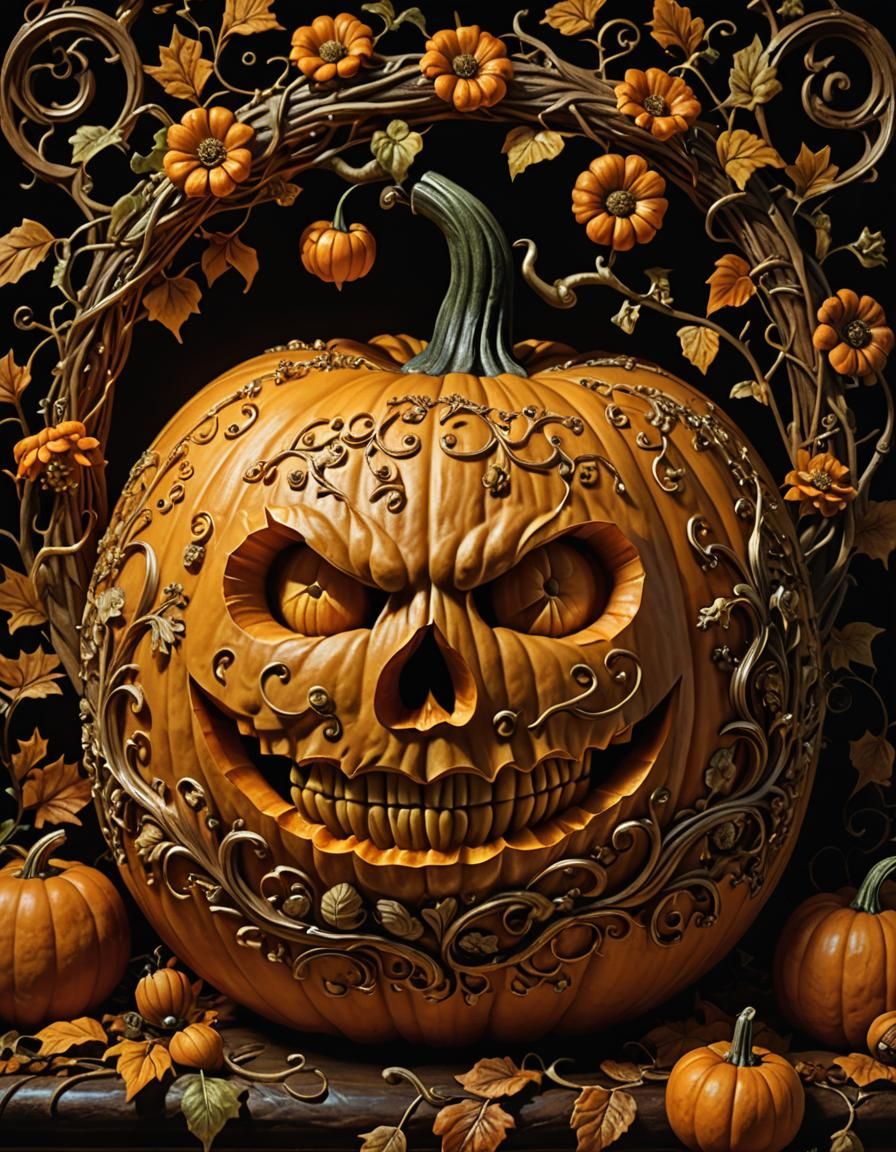 Macabre Pumpkin Sculpture in Renaissance Style