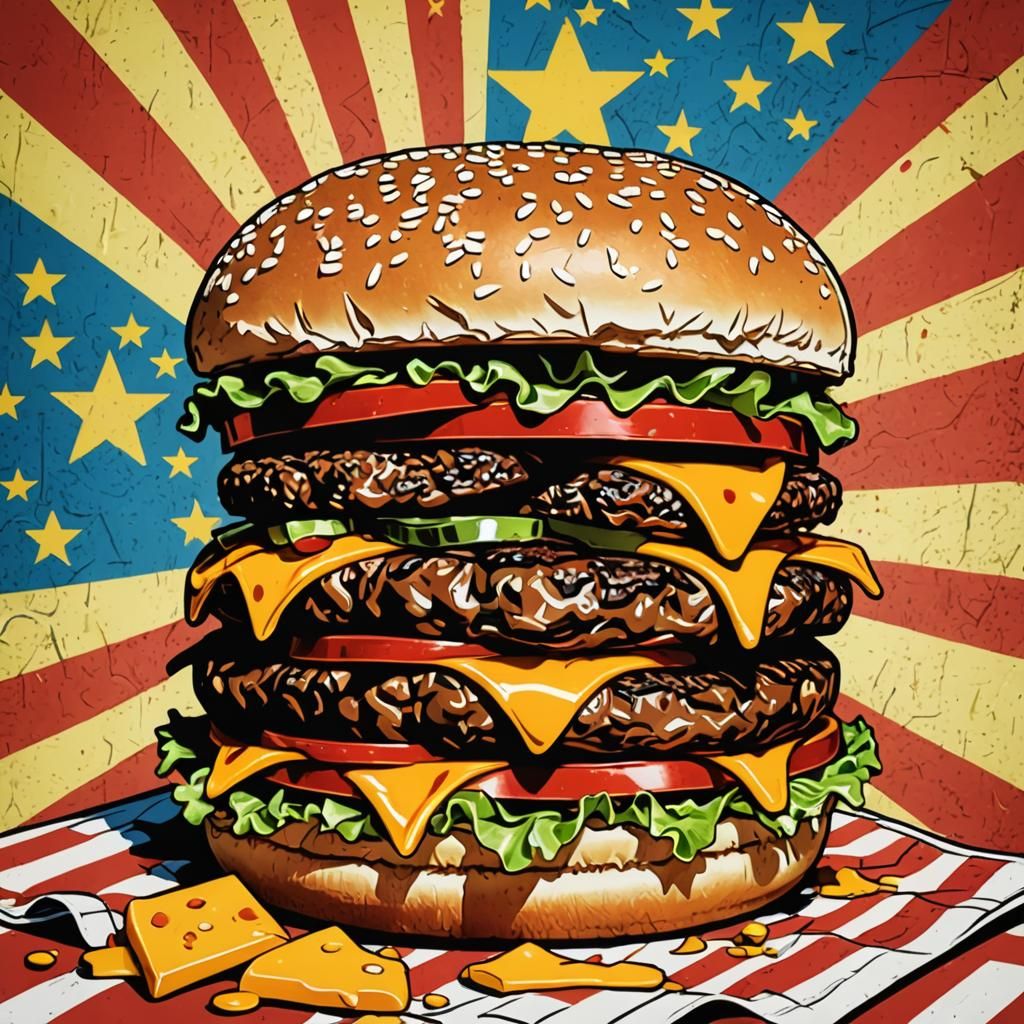 Pop Art Cheeseburger with American Flag
