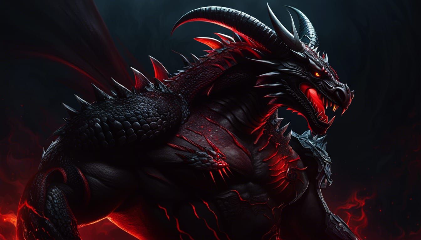 Hypermuscular Red and Black Dragon Concept Art
