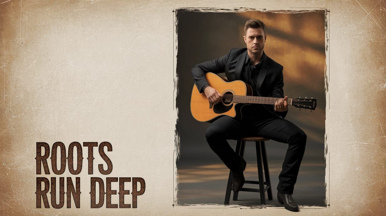 Soulful Cowboy with Acoustic Guitar in Studio Photograph
