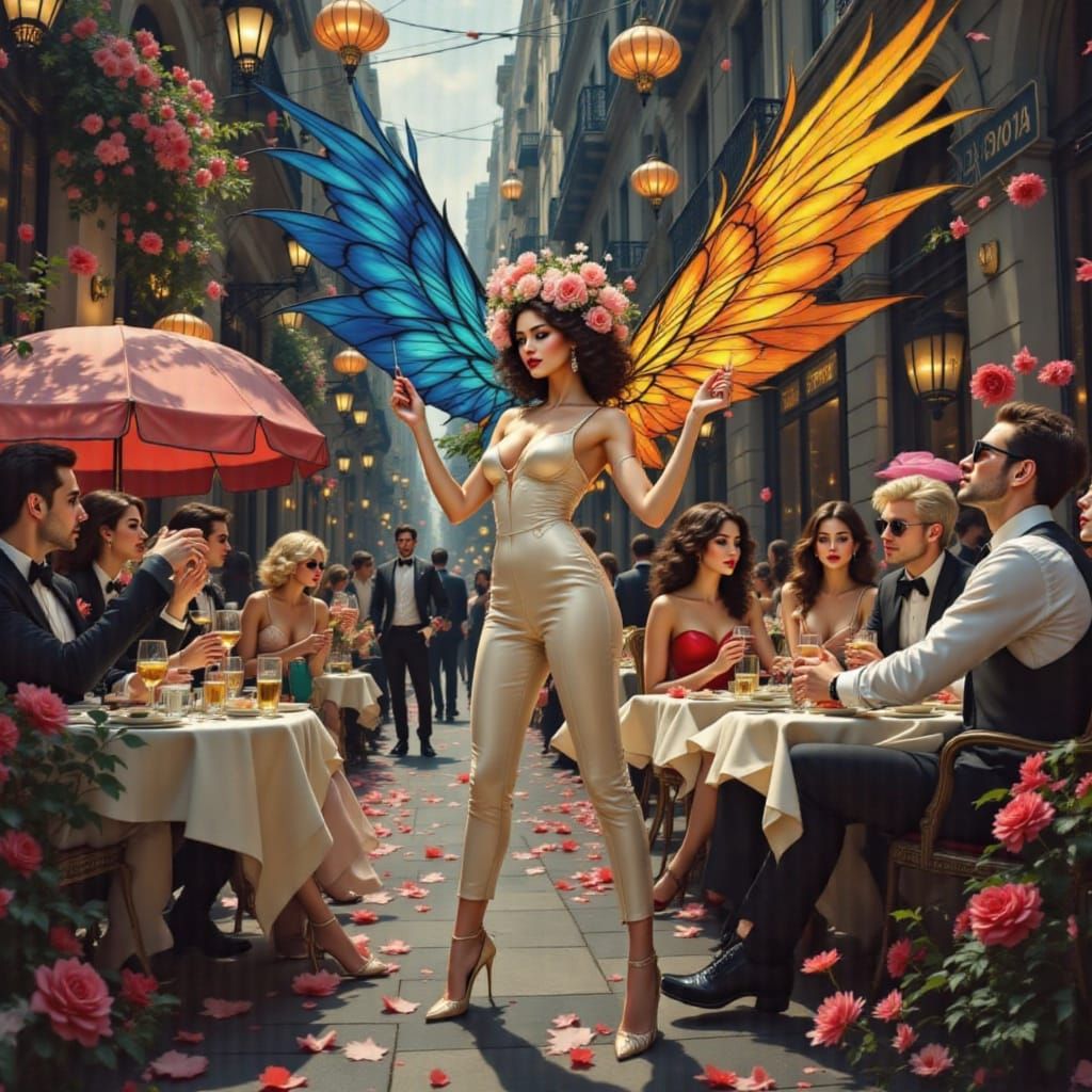 Luminous Goddess in Falling Petals