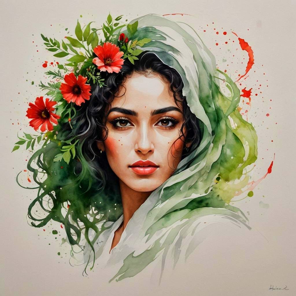 Minimalist Portrait of Arabic Woman with Flowers