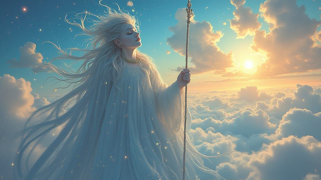 Celestial Rangi Descends from the Skies in Vibrant Dreamlike...