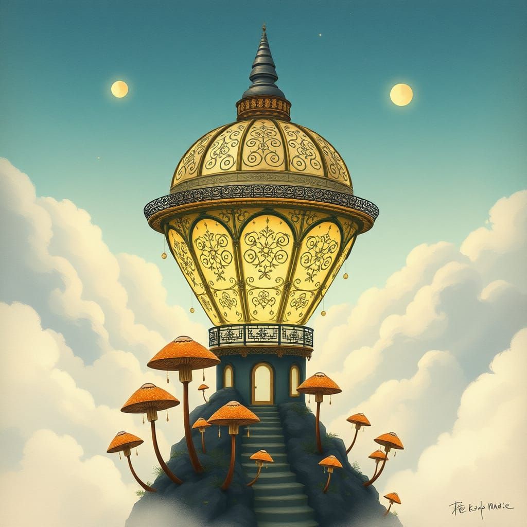 Ethereal Sky Palace Amidst Whimsical Clouds