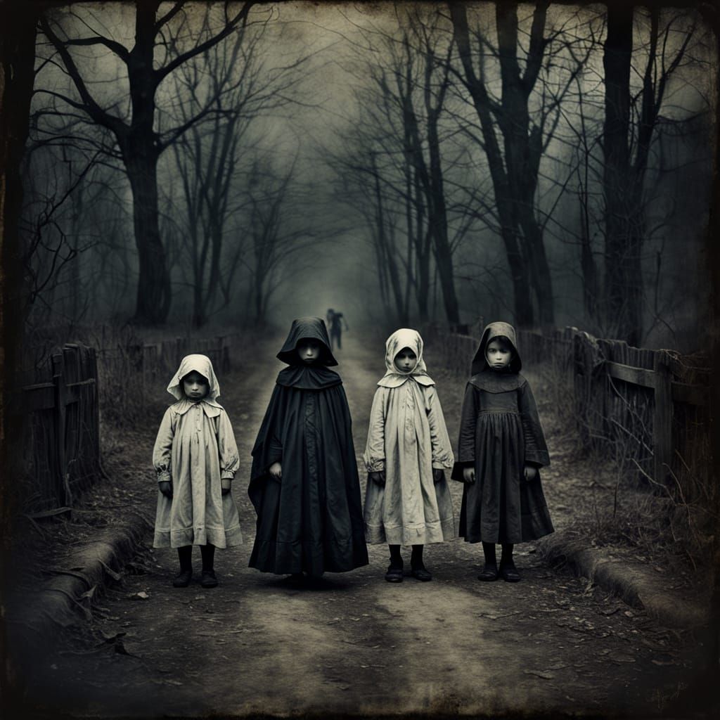 Eerie Victorian Children in Haunted Setting