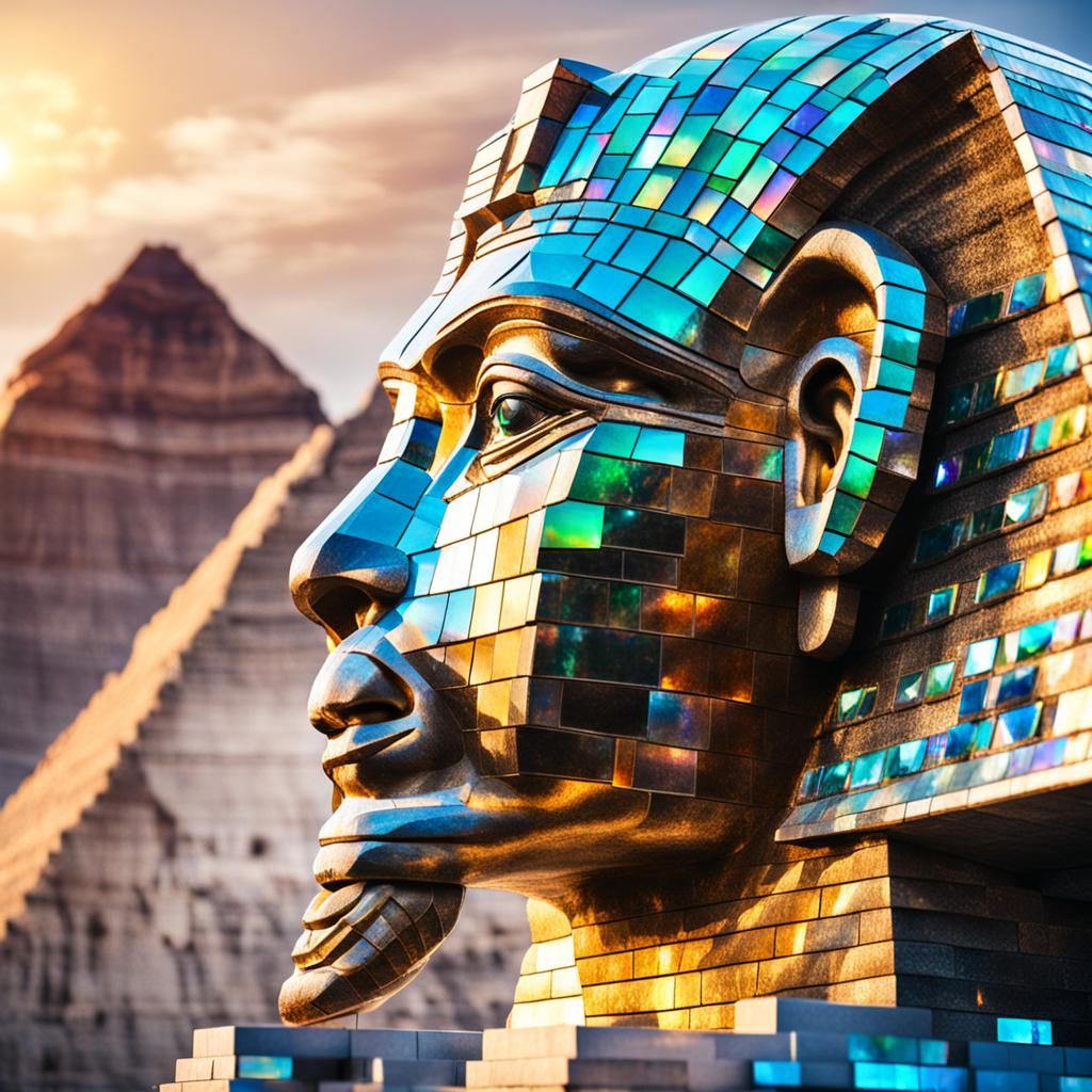 Crystal Sphinx in Iridescent Light: Realistic Photo