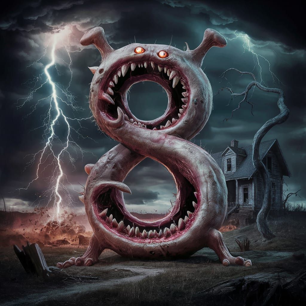 Menacing Number 8 in Stormy Landscape