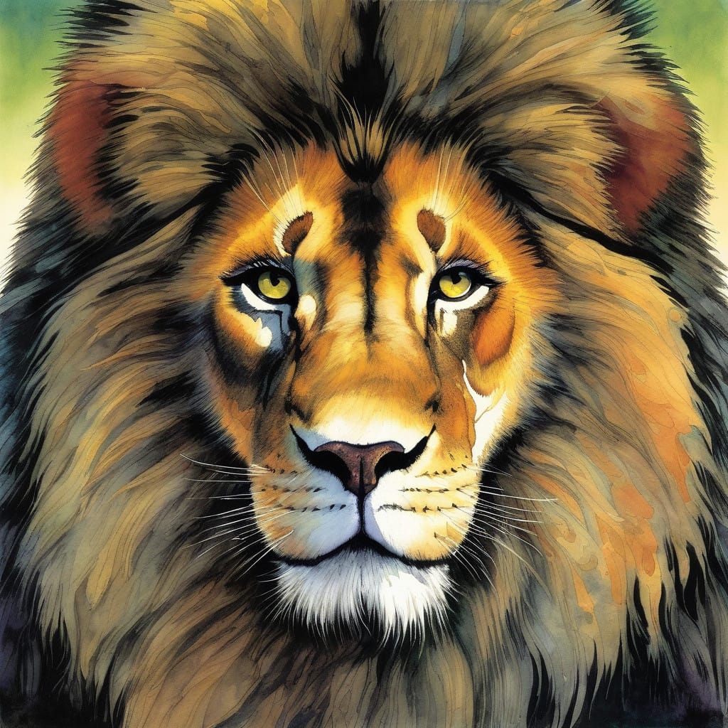 Regal Lion Recounts Epic Tale in Vibrant Savannah