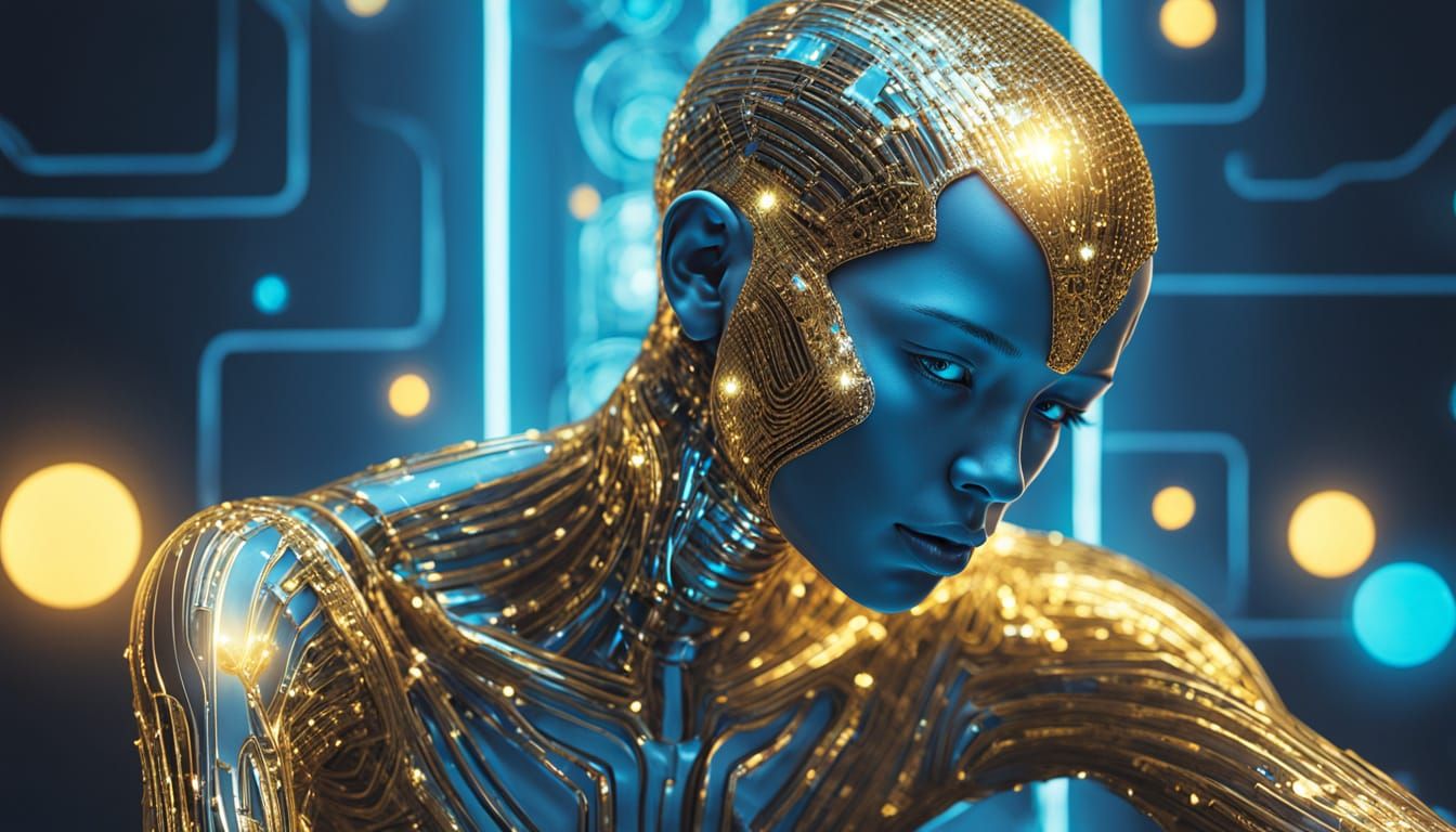 Humanoid / Robot figure sits in an Introspective Pose