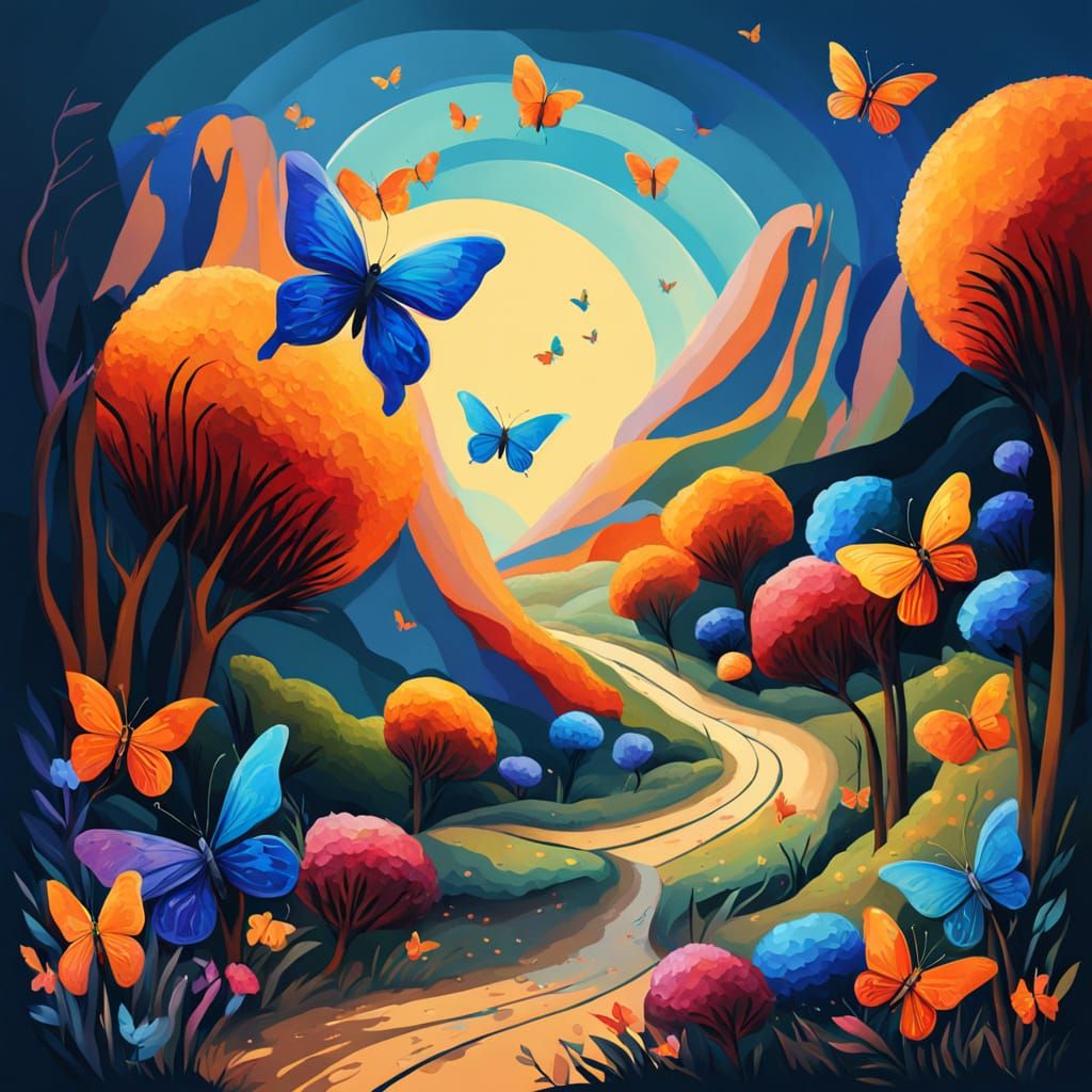 Mystical Road to Fantasy World in Expressionist Style