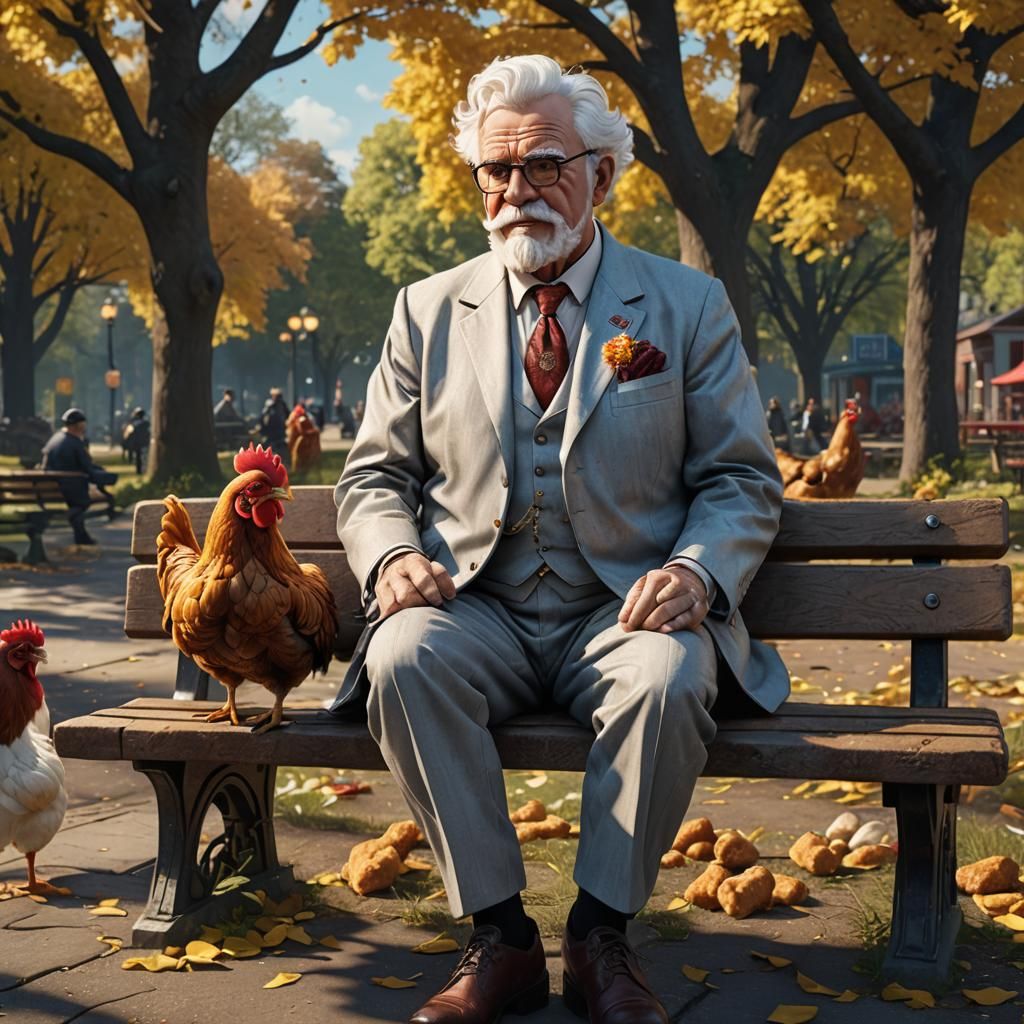 Colonel Sanders with Chicken: Detailed Matte Painting