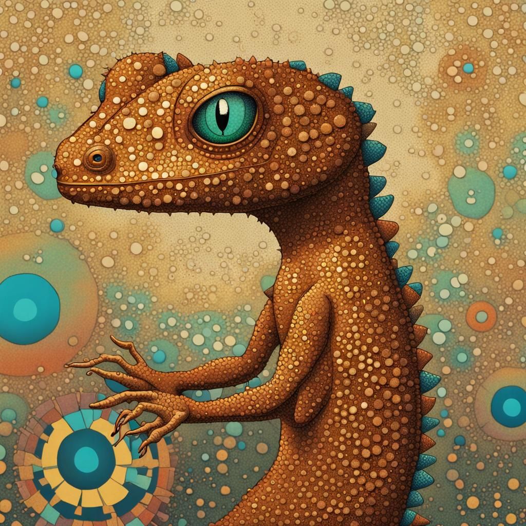 Surreal Metal Lizard in Pointillist Pop Art