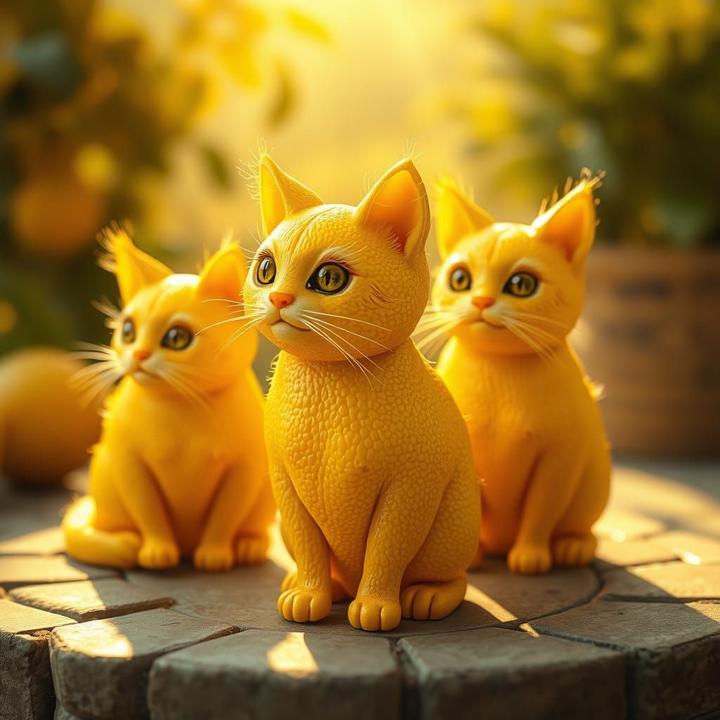Whimsical Lemon Cats in a Sun-Kissed Italian Landscape