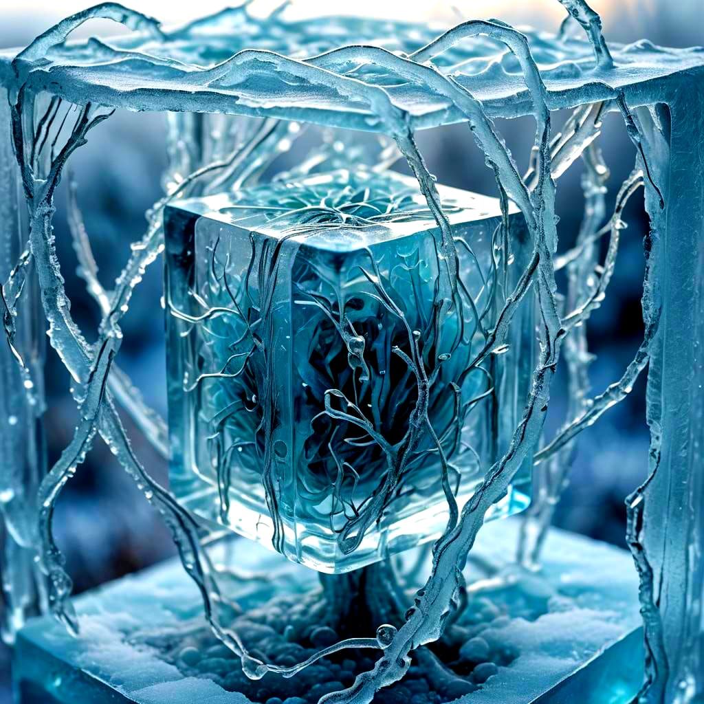 Frozen Creature Encased in Glass Cube