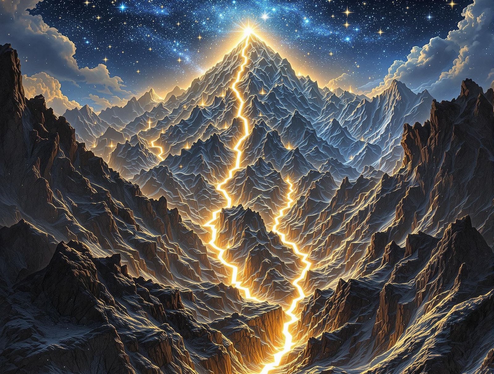 Cosmic Mountain Range Ascends into Starry Skies