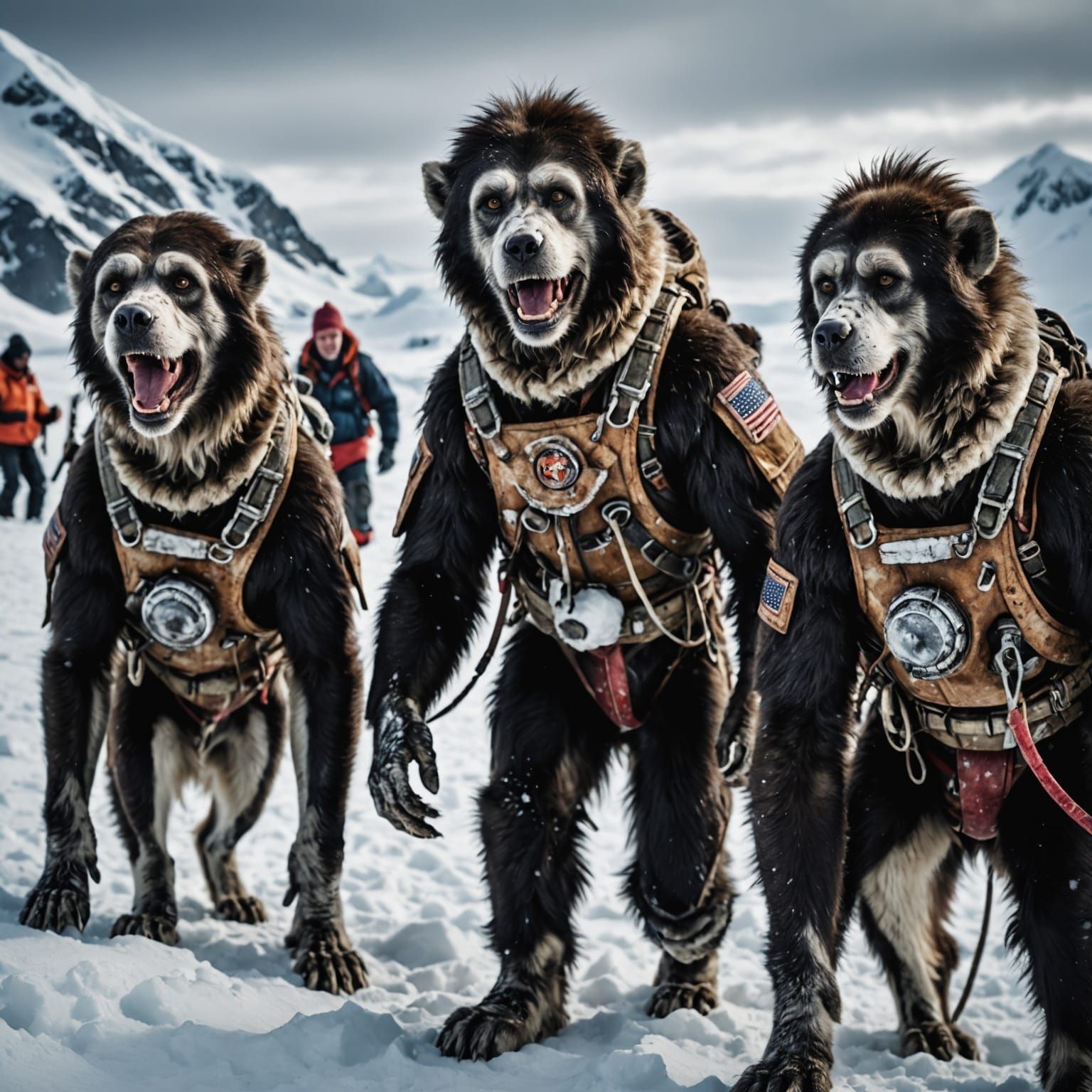 Hyperrealistic Zombie Monkey Clown Antarctic Scene