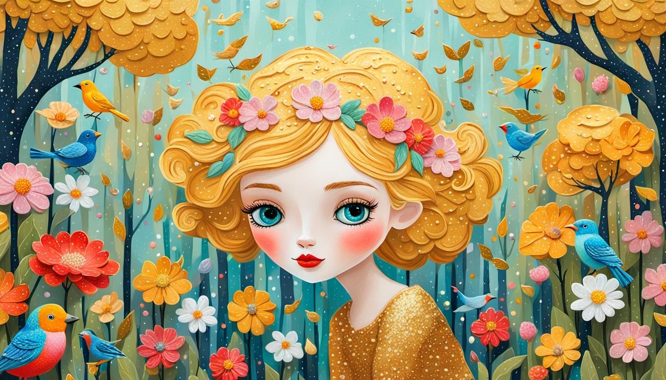 Magical Forest Doll Portrait in Impasto Pointillism Style