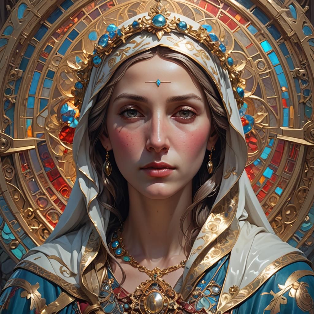 Virgin Mary Portrait in Art Nouveau Style