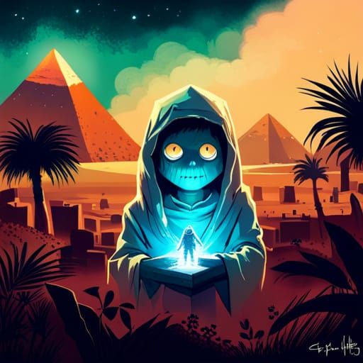 Chibi Mummy in Spooky Egypt Digital Illustration