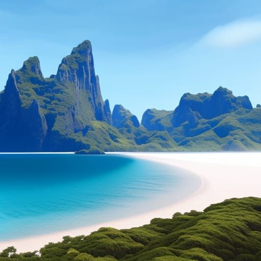 Hyperrealistic Tropical Island Mountain Concept Art