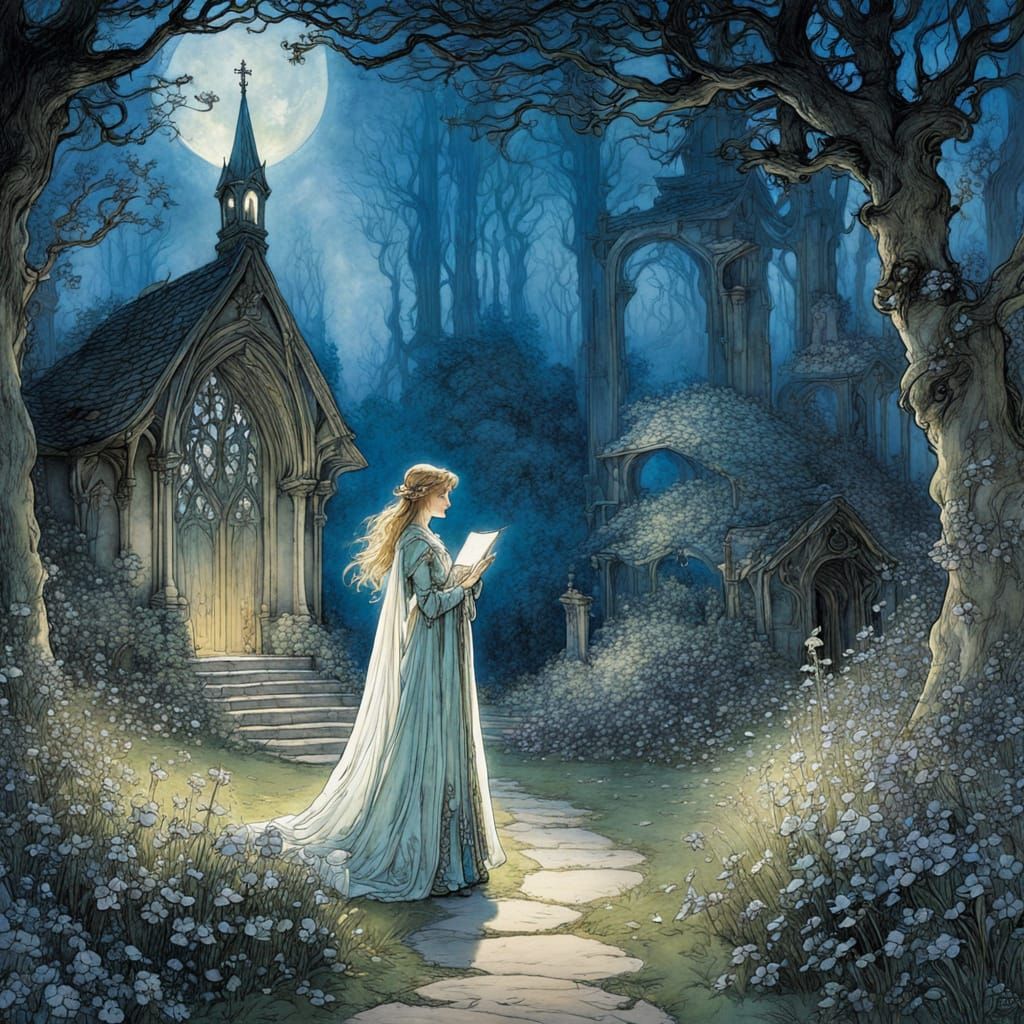 Luminous Young Paladin at Chapel in Fairytale Style