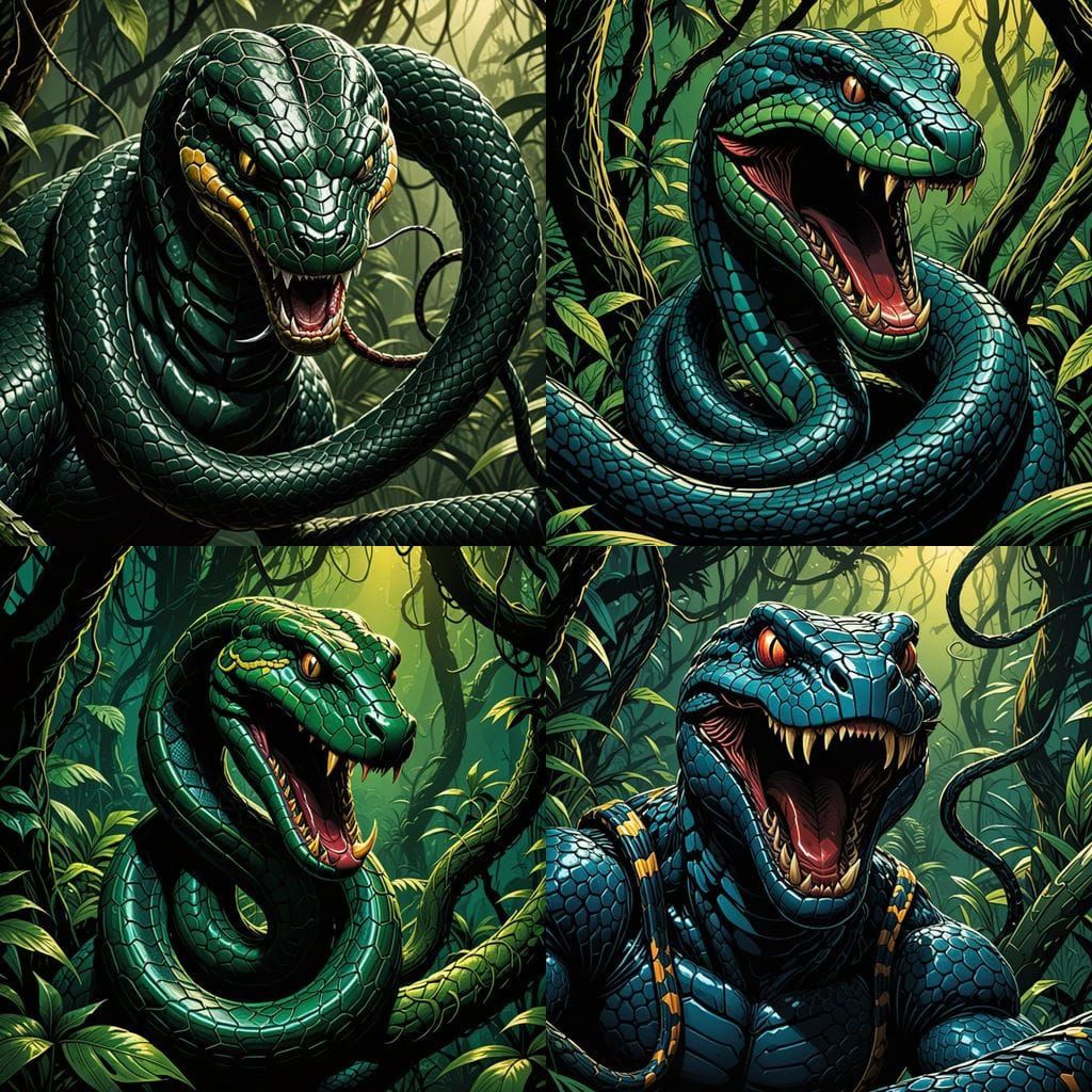 Venomous Snake Hook in Jungle, Comic Book Style