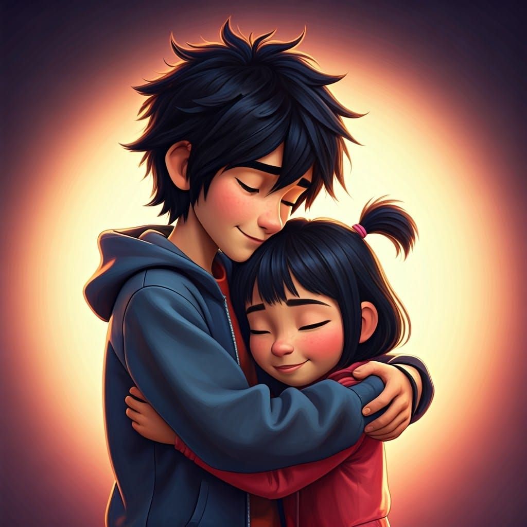 Hiro Hamada Comforts Sister in Futuristic Cityscape