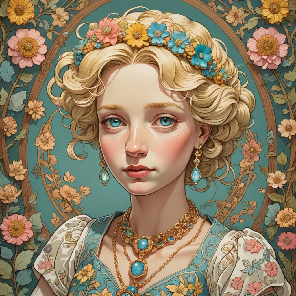 Maggie Simpson Art Nouveau Portrait in Pastel Colors