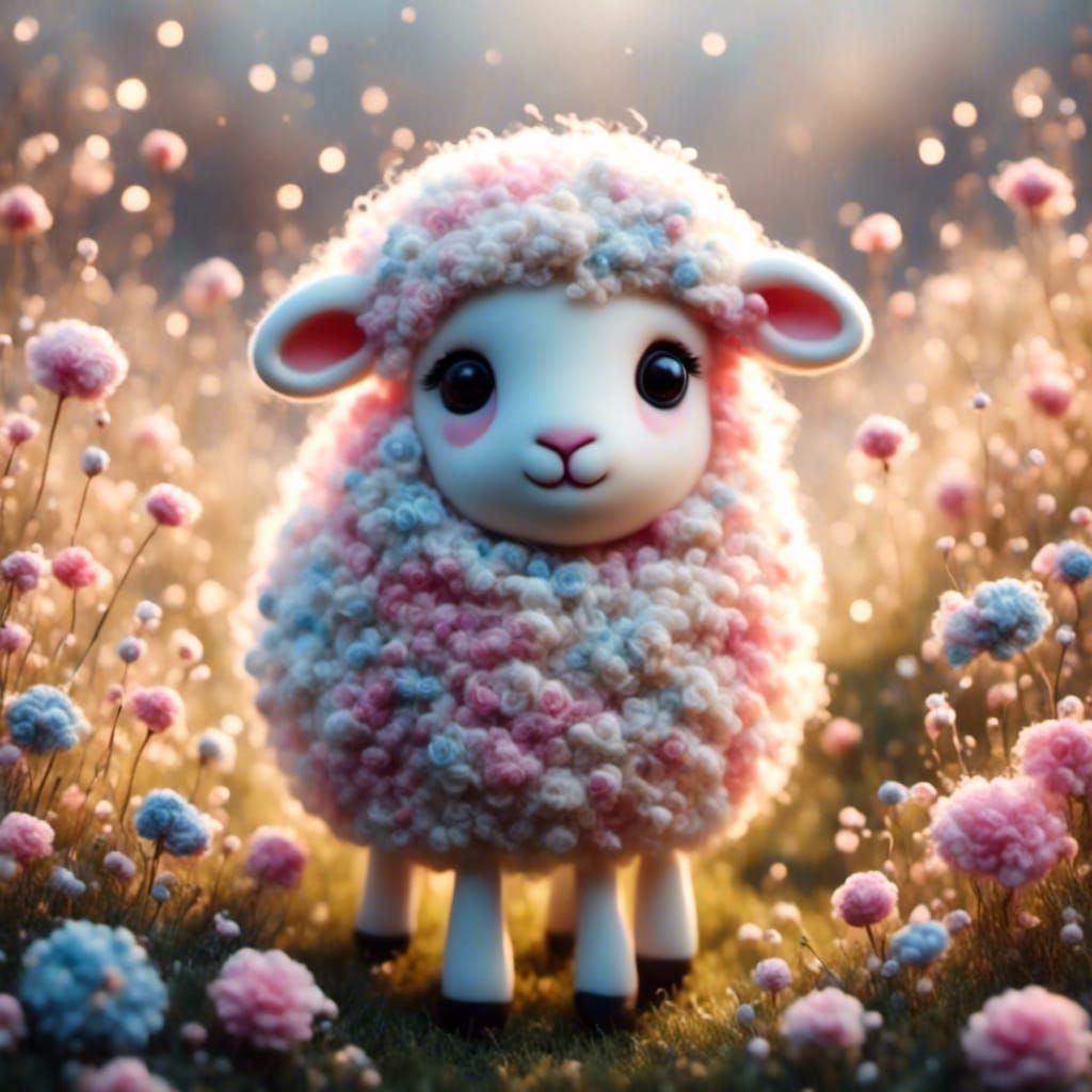 Cute Felted Baby Sheep in Pastel Field