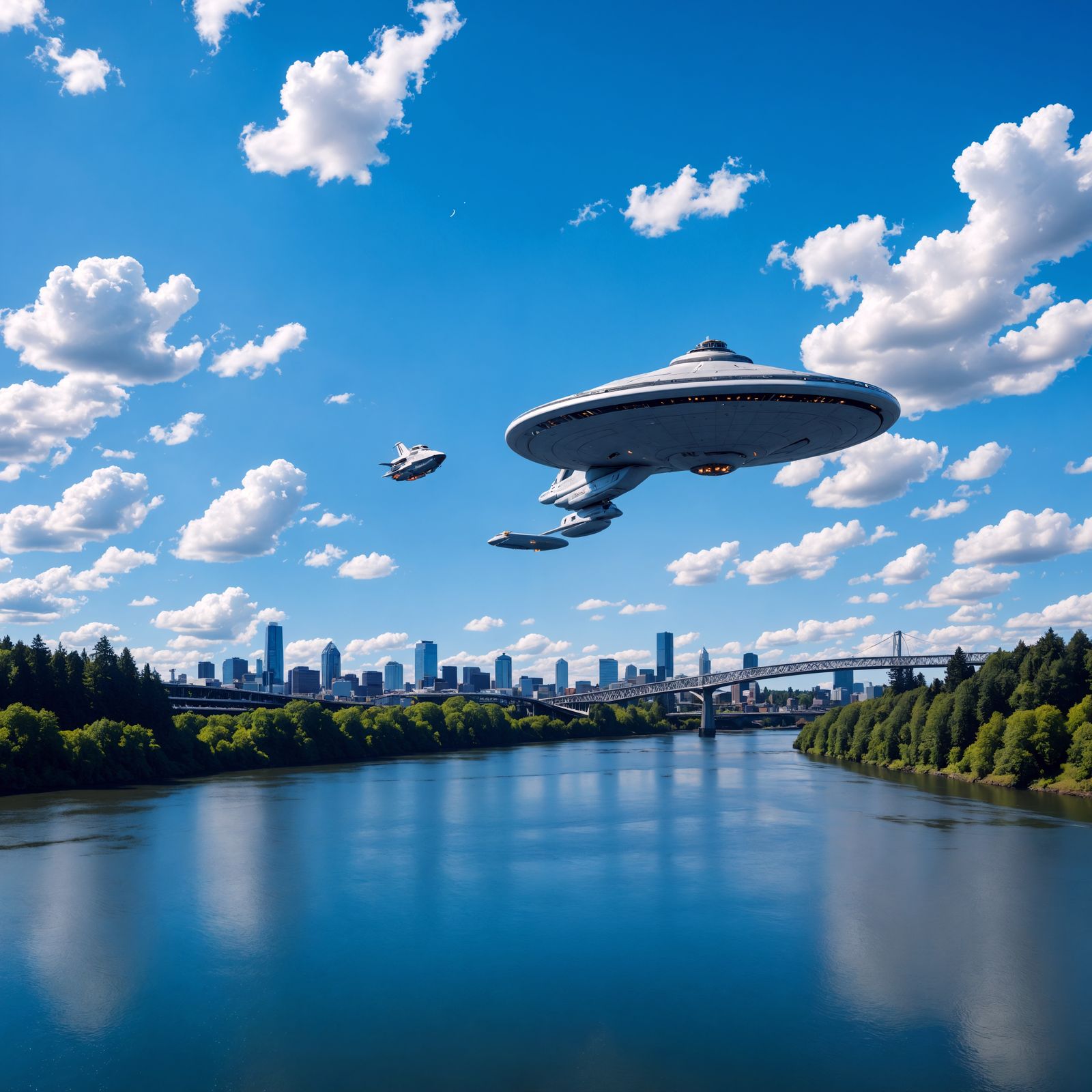 Starship Enterprise Over Portland's Blue Skies