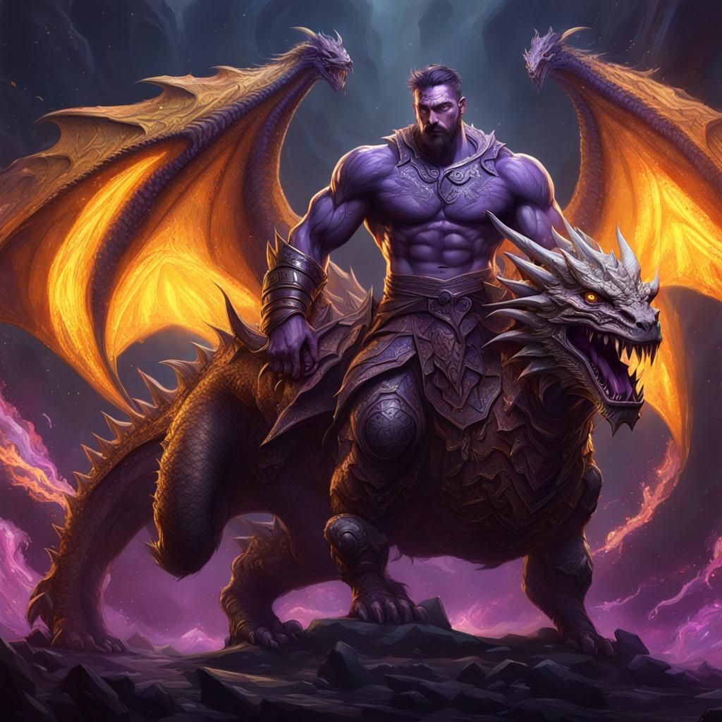 Shirtless Man on Dragon God: Dark Fantasy Art