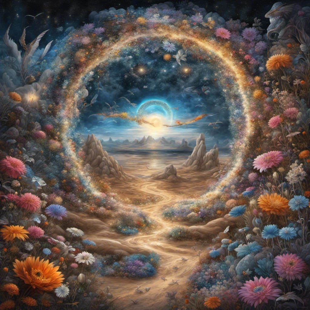 Surreal Wildflower Portal to a Starry Universe