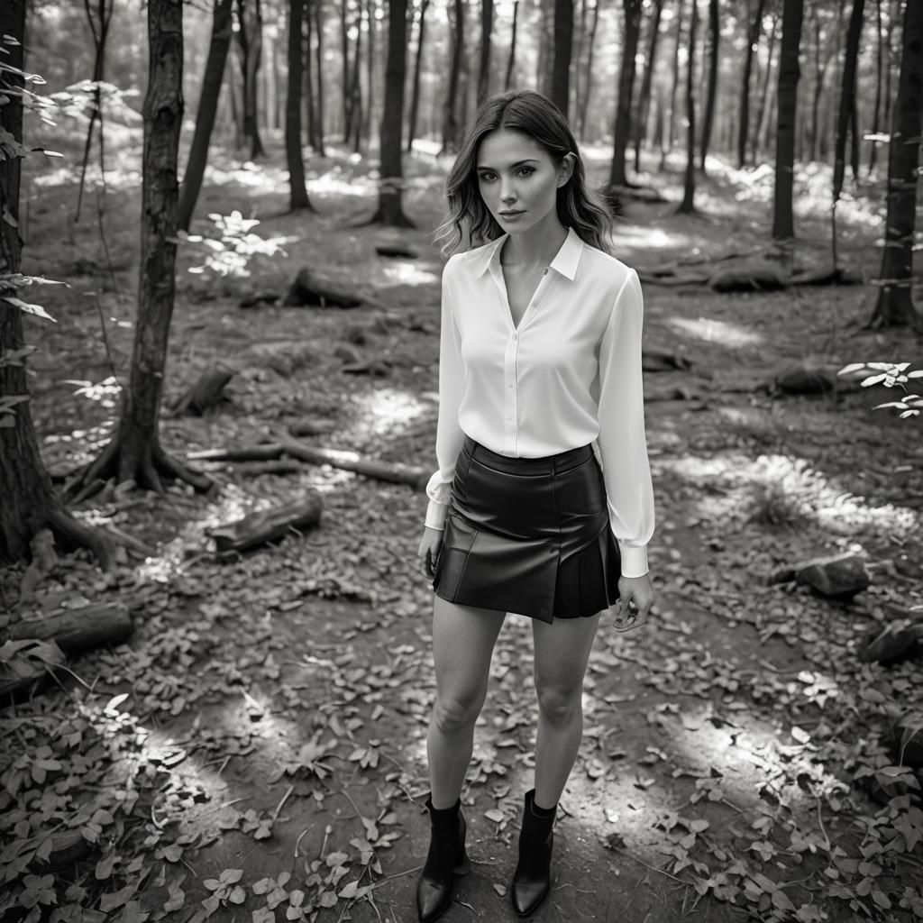 Monochrome Portrait of Woman in Leather Skirt