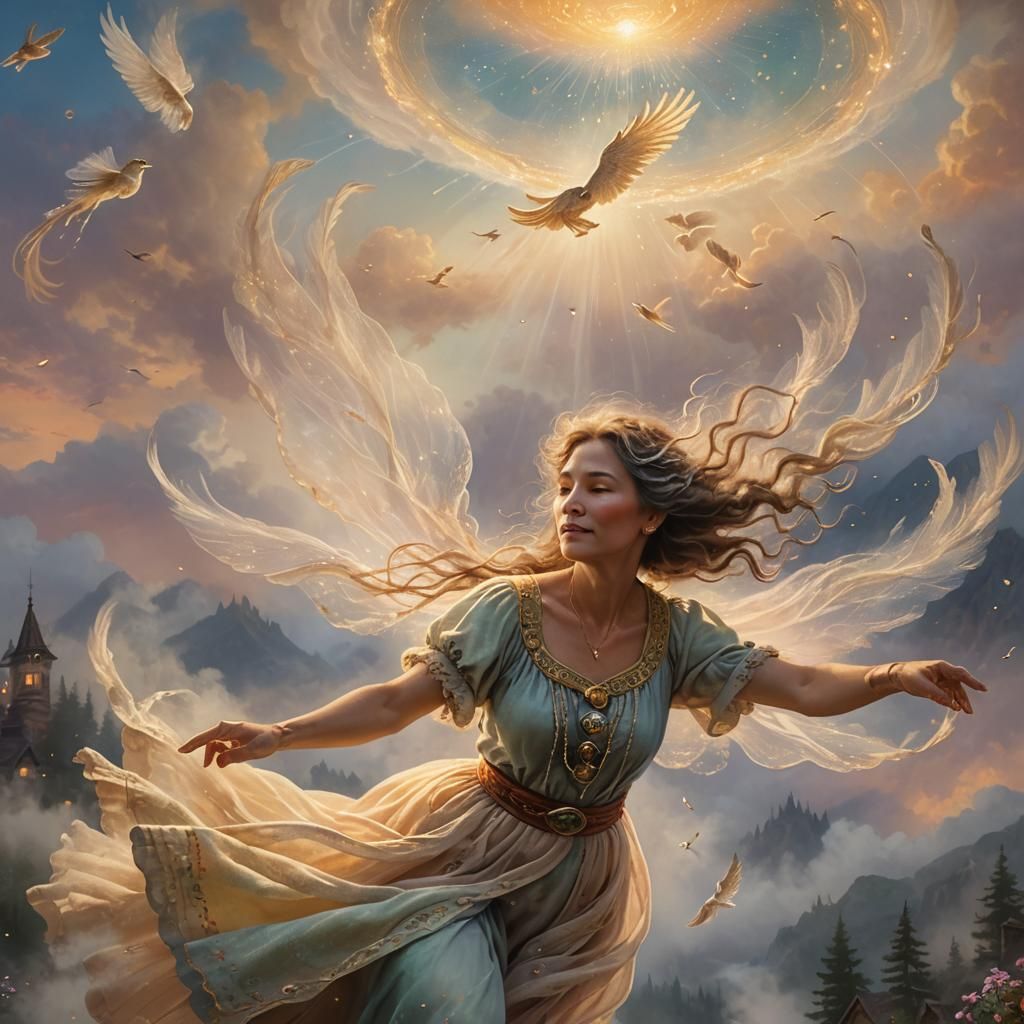 Old Medicine Woman Weaving Light: Ethereal Fantasy Art